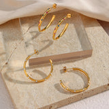 18K Plated Zircon Stone Thin Large Hoop Earrings