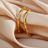 18K Plated Zircon Stone Thin Large Hoop Earrings