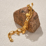 Stainless Steel Gold-Plated Layered Bracelet with Heart Cross Pendant
