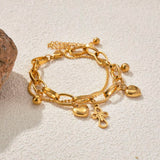 Stainless Steel Gold-Plated Layered Bracelet with Heart Cross Pendant