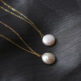 Stainless Steel 18K Freshwater Pearls Pendant Necklace Women Wedding Jewelry