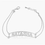 Personalized Bar Nameplate Bracelet 18K Plated Stainless Steel Double Chain