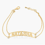Personalized Bar Nameplate Bracelet 18K Plated Stainless Steel Double Chain