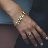 Personalized Bar Nameplate Bracelet 18K Plated Stainless Steel Double Chain