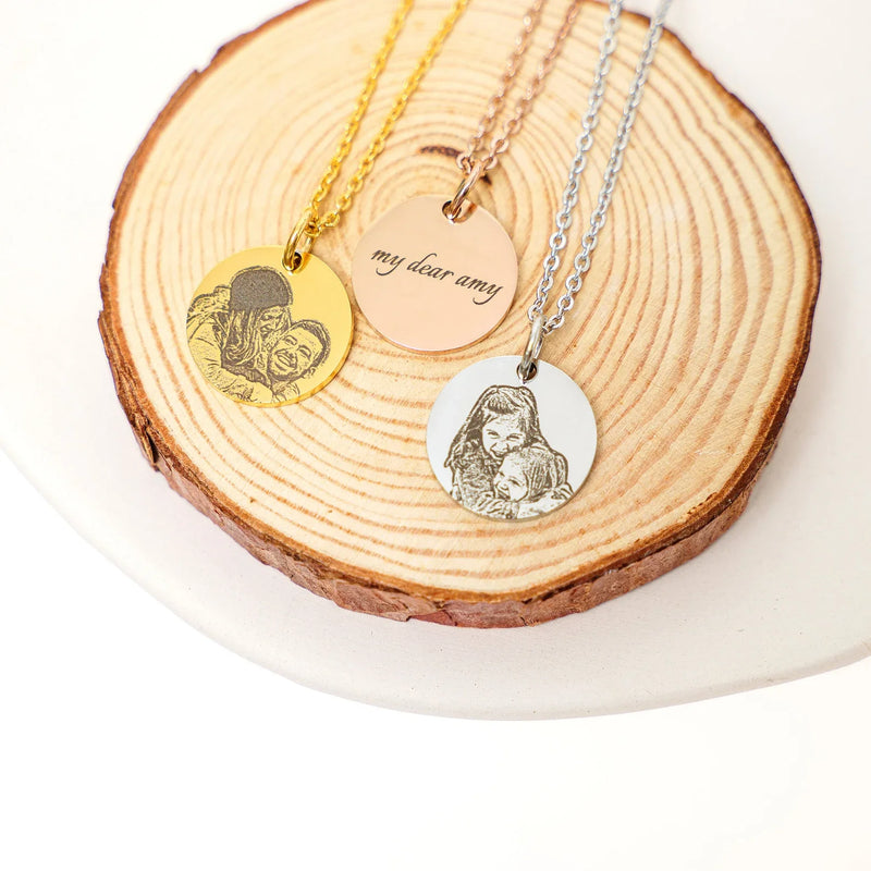 Personalized Round Charm Necklace 18K Plated Stainless Steel