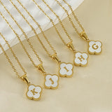 Stainless Steel 18K Clover Letter Necklace Shell Pendant