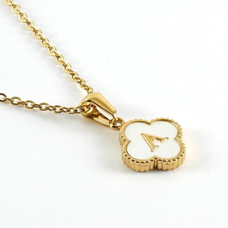 Stainless Steel 18K Clover Letter Necklace Shell Pendant