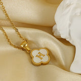 Stainless Steel 18K Clover Letter Necklace Shell Pendant