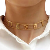 Stainless Steel Old English Letter Name Charm Necklace for Women