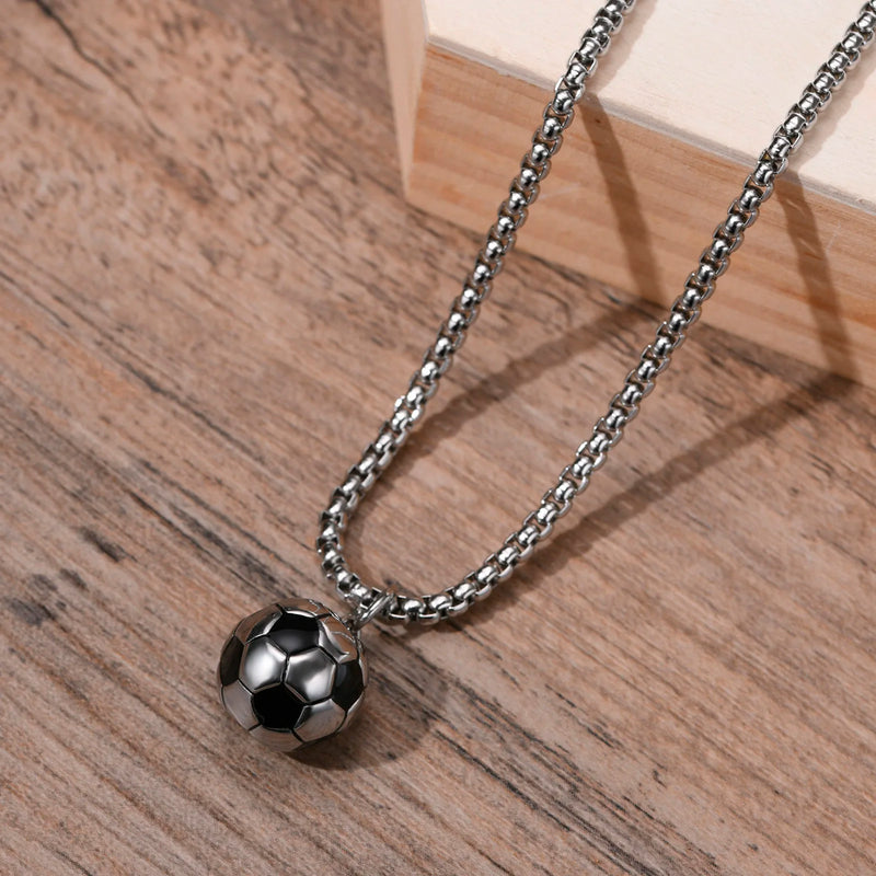 Stainless Steel 3D Soccer Football Charm Pendant Necklace for Men Boys Fans