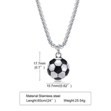 Stainless Steel 3D Soccer Football Charm Pendant Necklace for Men Boys Fans