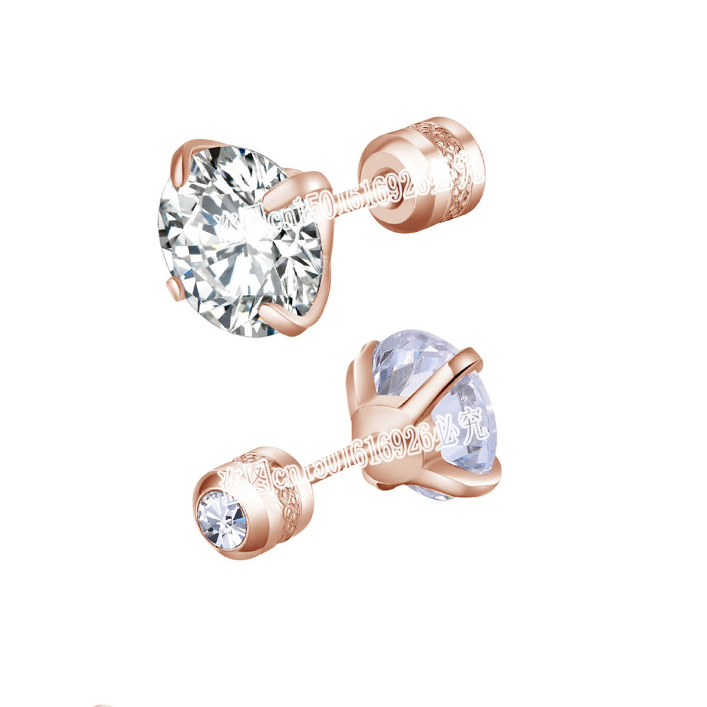 Stainless Steel 4 CZ Zircon Earrings Crystal Screw Titanium Steel Ear Studs