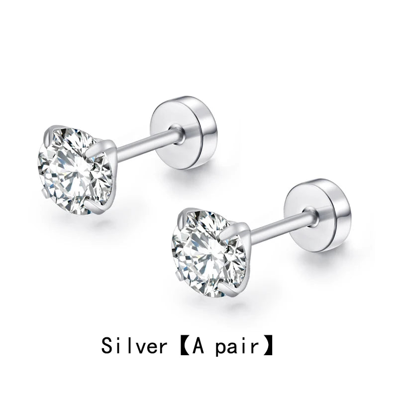 Stainless Steel 4 CZ Zircon Earrings For Women