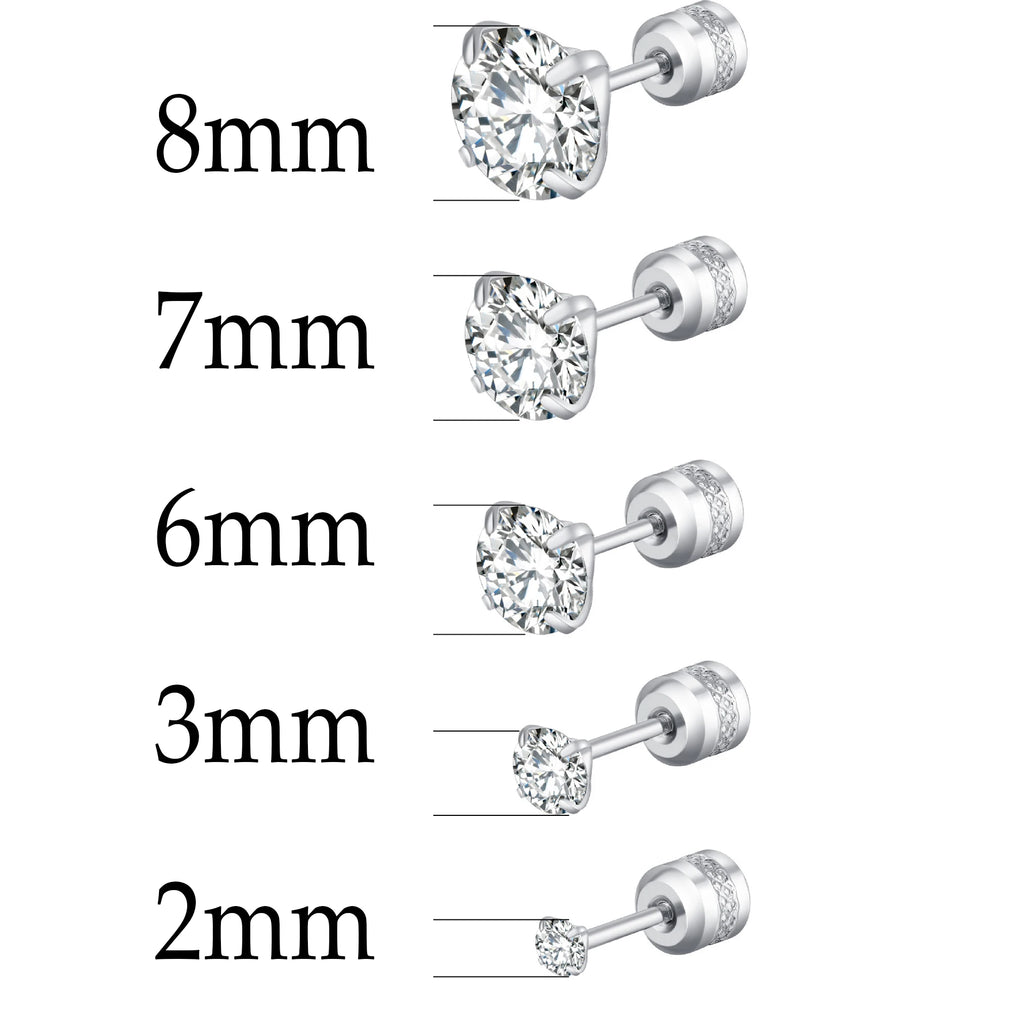 Stainless Steel 4 CZ Zircon Earrings Crystal Screw Titanium Steel Ear Studs