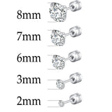 Stainless Steel 4 CZ Zircon Earrings Crystal Screw Titanium Steel Ear Studs