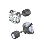 Stainless Steel 4 CZ Zircon Earrings Crystal Screw Titanium Steel Ear Studs
