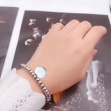 Stainless Steel 6mm Beaded Bracelet with 22mm Round Tag Vintage Jewelry