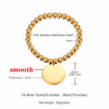 Stainless Steel 6mm Beaded Bracelet with 22mm Round Tag Vintage Jewelry