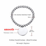Stainless Steel 6mm Beaded Bracelet with 22mm Round Tag Vintage Jewelry