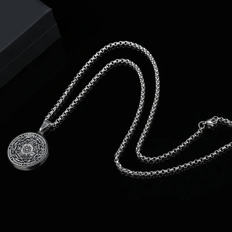 Stainless Steel Archangels Amulet Pendant Necklaces Vintage Rune Magic Circle