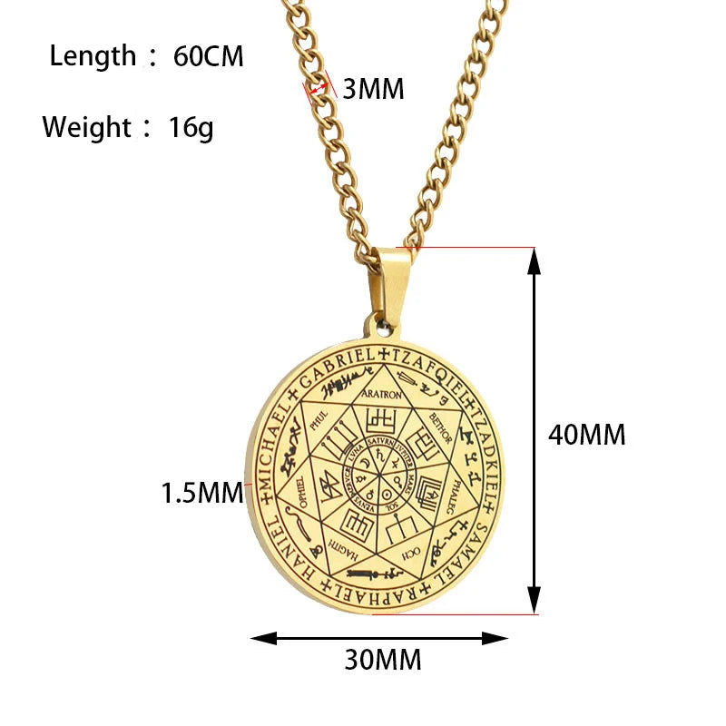 Stainless Steel Archangels Amulet Pendant Necklaces Vintage Rune Magic Circle