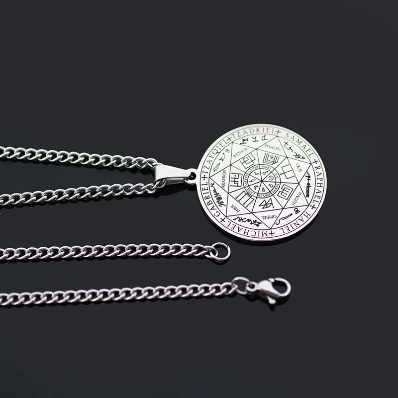 Stainless Steel Archangels Amulet Pendant Necklaces Vintage Rune Magic Circle