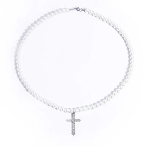 Stainless Steel 8mm Cuban Chain Pearl Necklace