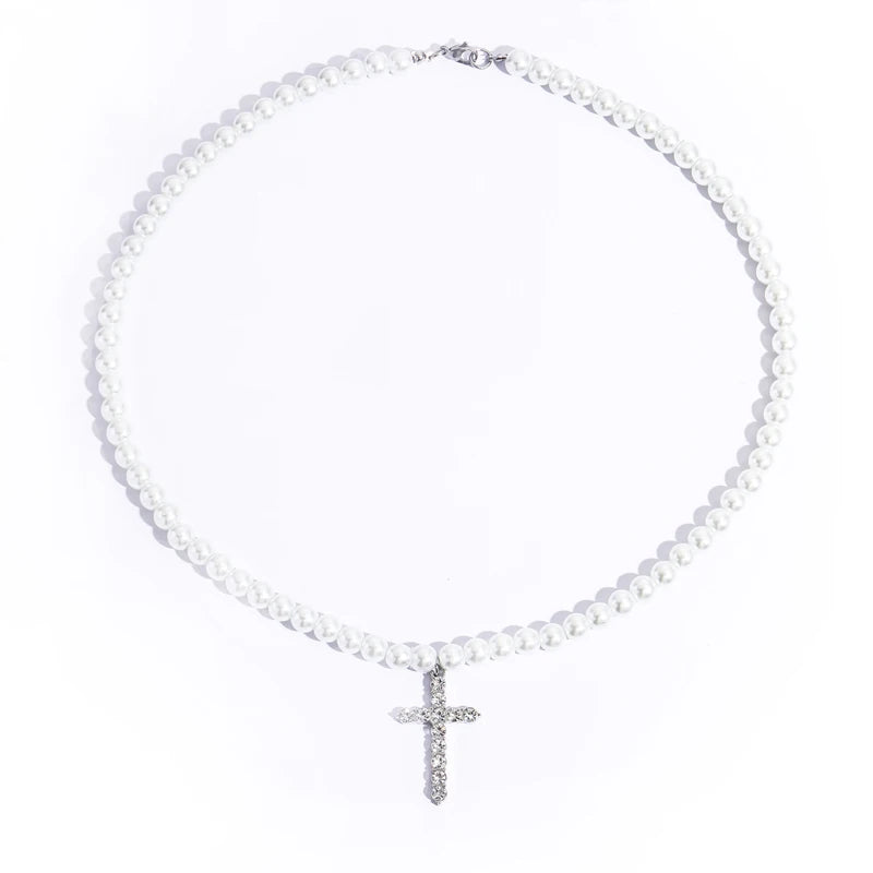 Stainless Steel 8mm Cuban Chain Pearl Necklace