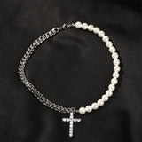 Stainless Steel 8mm Cuban Chain Pearl Necklace