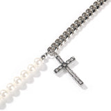 Stainless Steel 8mm Cuban Chain Pearl Necklace