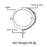 Stainless Steel 8mm Cuban Chain Pearl Necklace