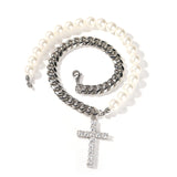 Stainless Steel 8mm Cuban Chain Pearl Necklace