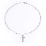 Stainless Steel 8mm Cuban Chain Pearl Necklace