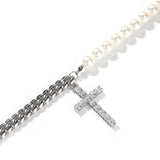 Stainless Steel 8mm Cuban Chain Pearl Necklace