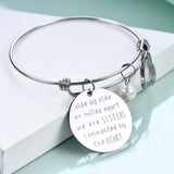 Adjustable Stainless Steel Heart Pearl Bangle Bracelet