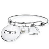 Adjustable Stainless Steel Heart Pearl Bangle Bracelet