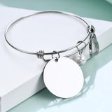Adjustable Stainless Steel Heart Pearl Bangle Bracelet