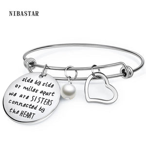 Adjustable Stainless Steel Heart Pearl Bangle Bracelet