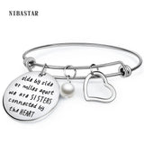 Adjustable Stainless Steel Heart Pearl Bangle Bracelet