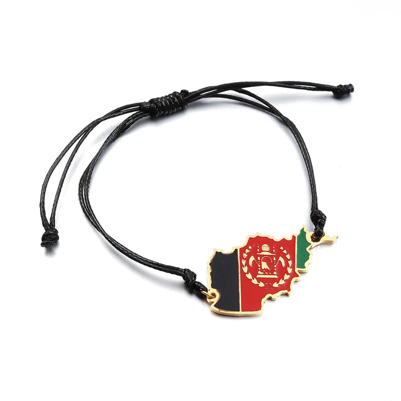 Stainless Steel Afghanistan Map Flag Bracelet Silver