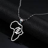 Stainless Steel African Map Symbol Pendant Necklace Adinkra Gye Nyame