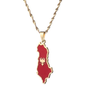 Albania Eagle Map Flag Pendant Necklace Albanian Jewelry