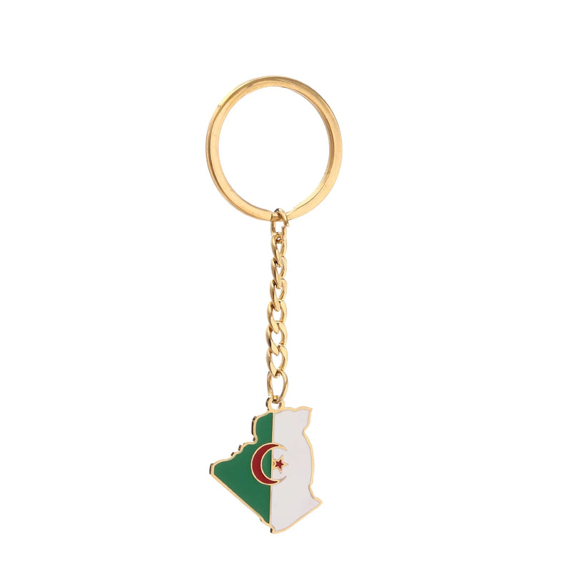 Stainless Steel Algeria Map Pendant Keychain Algerian Jewelry