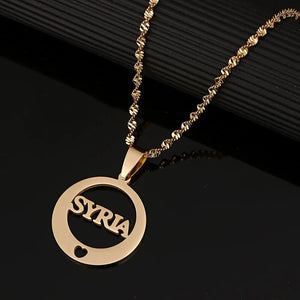 Stainless Steel Syria Pendant Necklace Round Heart Charm Jewelry