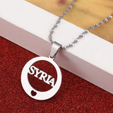 Stainless Steel Syria Pendant Necklace Round Heart Charm Jewelry