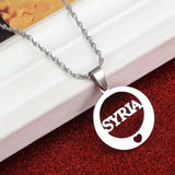 Stainless Steel Syria Pendant Necklace Round Heart Charm Jewelry