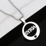 Stainless Steel Syria Pendant Necklace Round Heart Charm Jewelry
