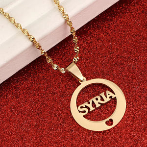 Stainless Steel Syria Pendant Necklace Round Heart Charm Jewelry
