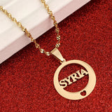 Stainless Steel Syria Pendant Necklace Round Heart Charm Jewelry