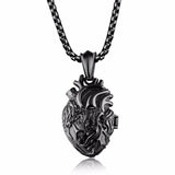 Stainless Steel Anatomical Heart Pendant Necklace Gothic Punk Jewelry